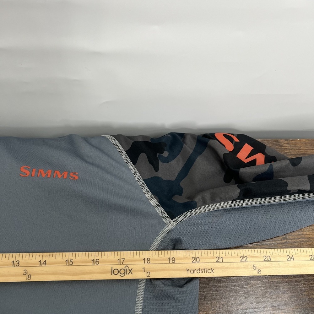 Simms SolarVent Hoodie Mens Med Gray Camo Long Sleeve Fishing Shirt UPF 50 Sun - Picture 9 of 12